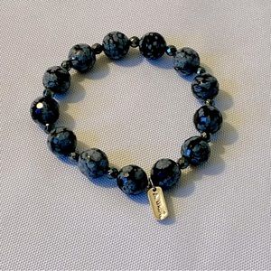 Black & Grey Beaded Women’s Stretch Bracelet